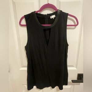 Ecru Key Hole Neckline, back zip tank with leather trim neckline